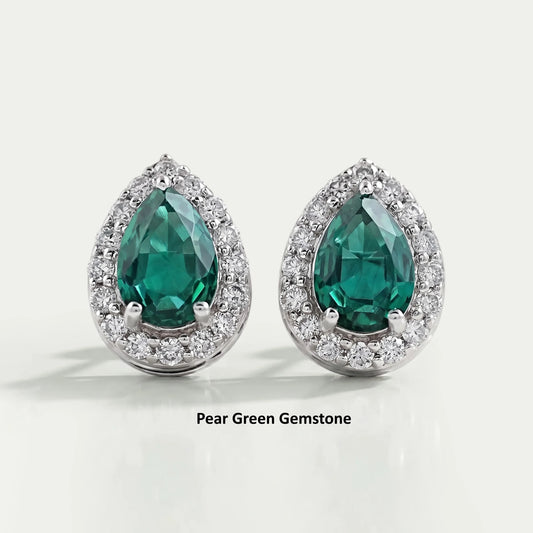 Pear Gemstone And Lab Diamond Halo Stud Earrings Earrings