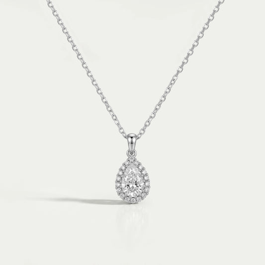 Pear Shape Lab Grown Diamond Halo Pendant Necklaces