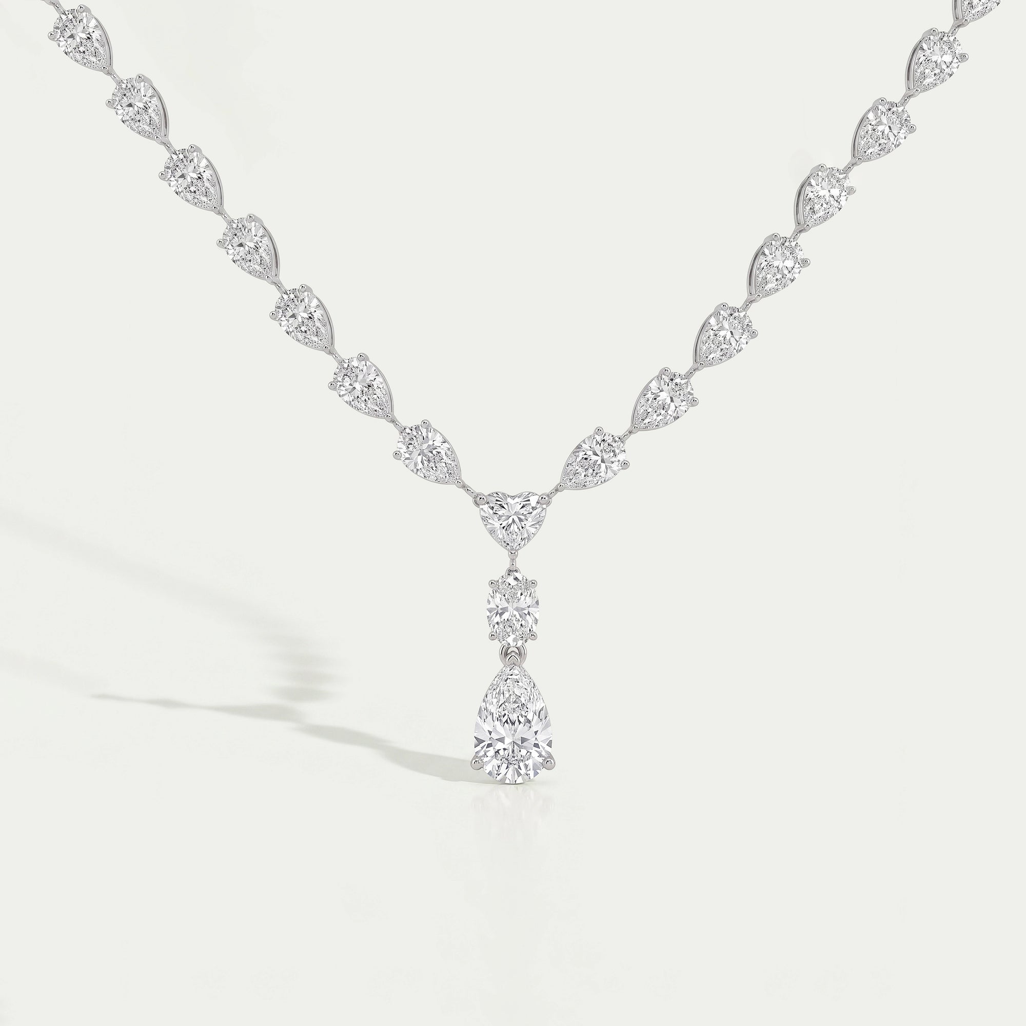 Pear And Heart Lab Diamond Lariat Drop Necklace