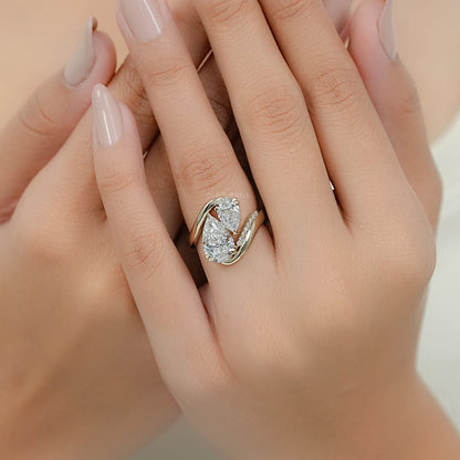 Dual Pear Lab Diamond Bypass Engagement Ring Ring