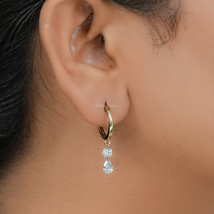 Two Stone Lab Diamond Dangle Hoop Earrings Earring