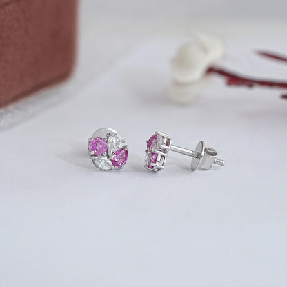 Pink Pear And Round Diamond Cluster Earrings Earrings
