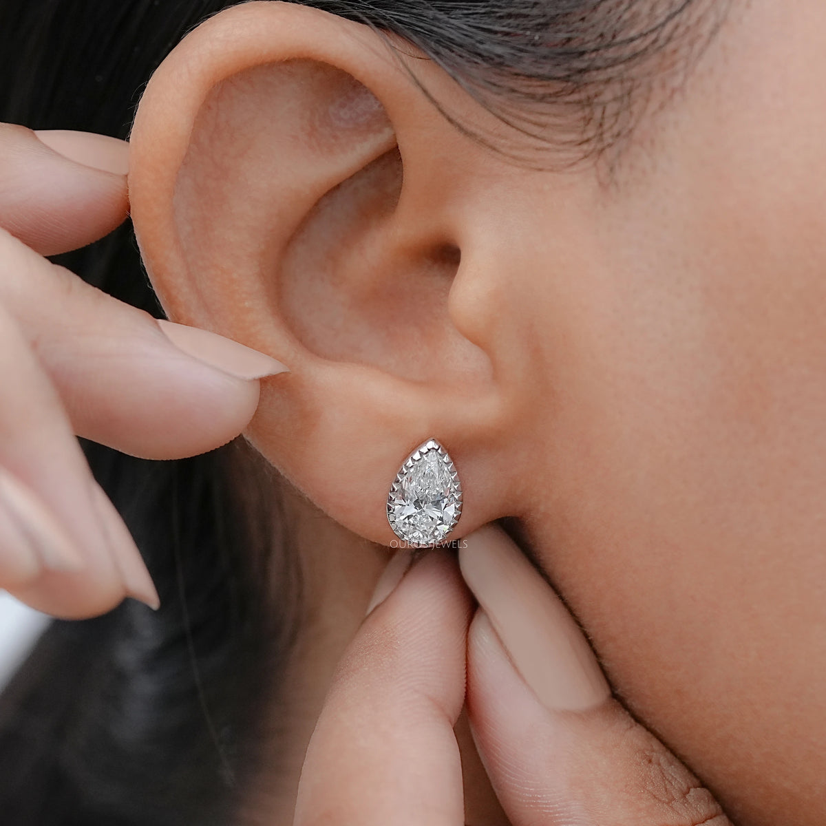 Lab Grown Pear Cut Diamond Milgrain Set Earrings Earrings