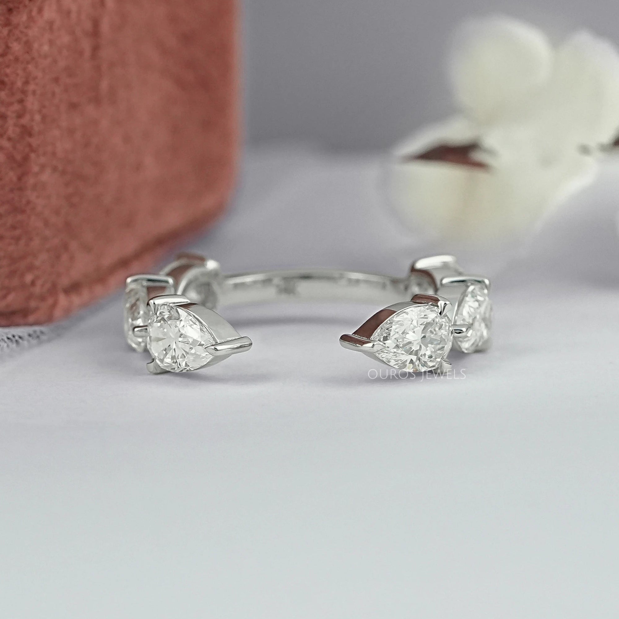 Pear Lab Diamond Open Cuff Wedding Band Rings