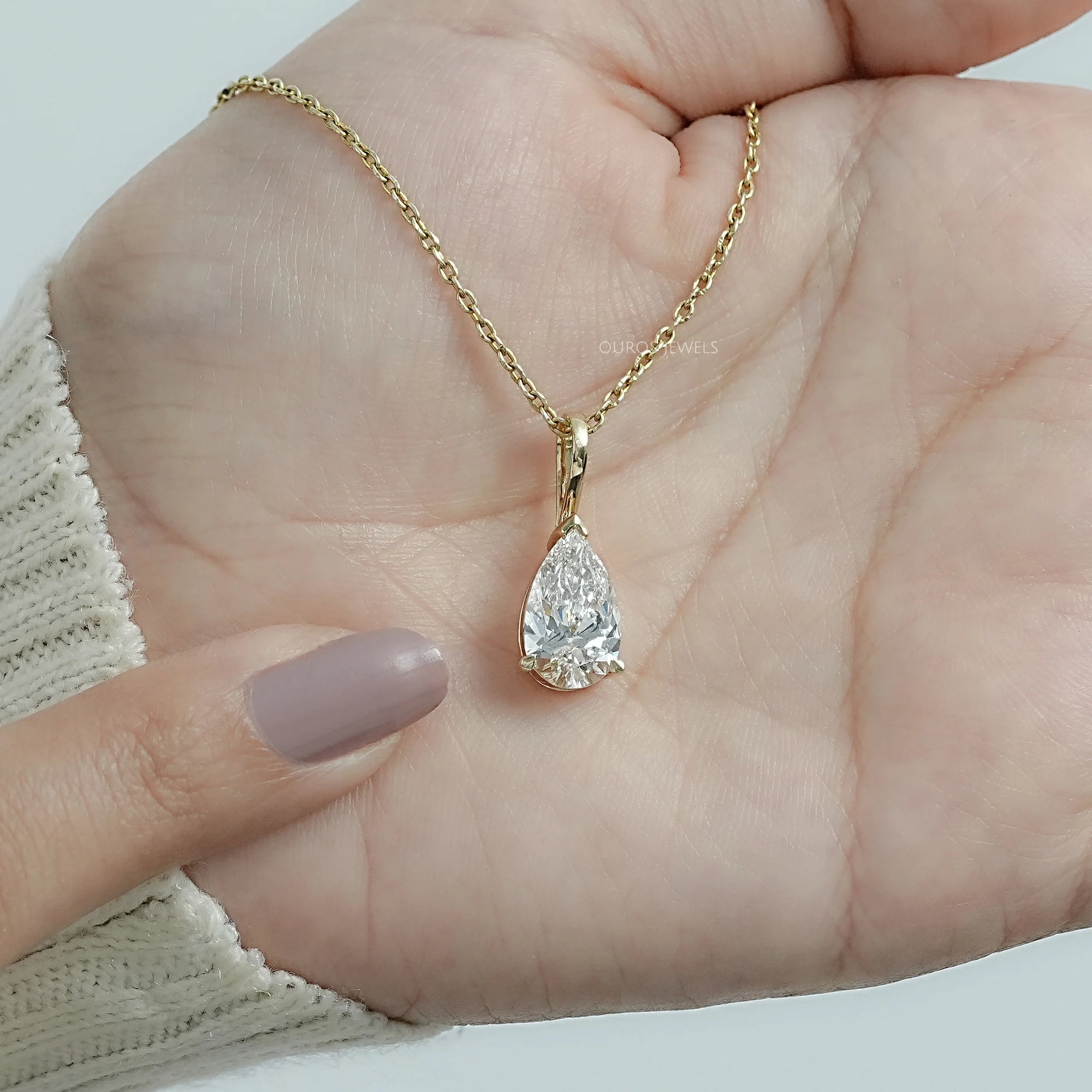 Lab Diamond Pear Cut Solitaire Pendant Necklaces