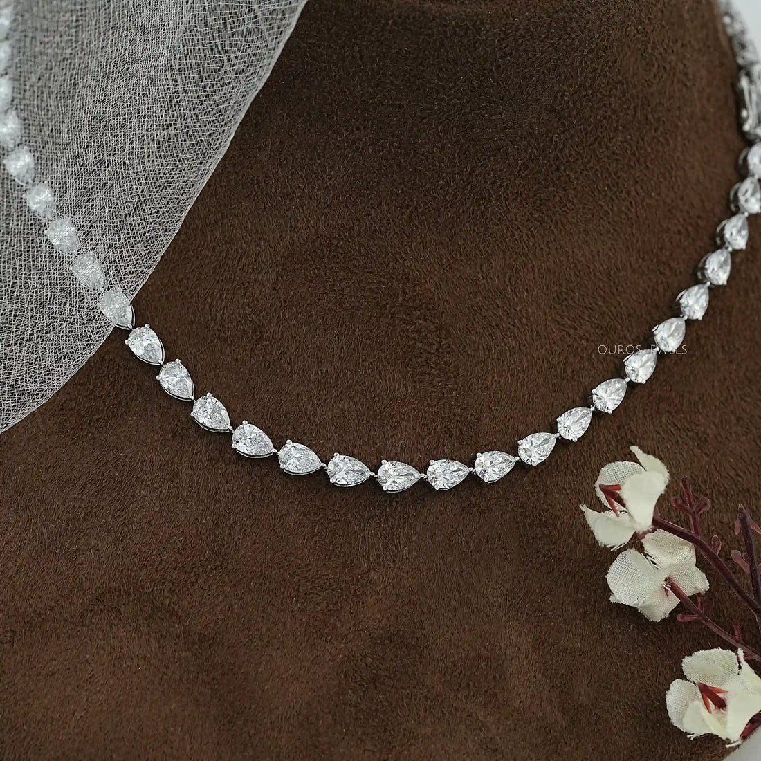 East West Pear Cut Lab Diamond Tennis Necklace Necklaces