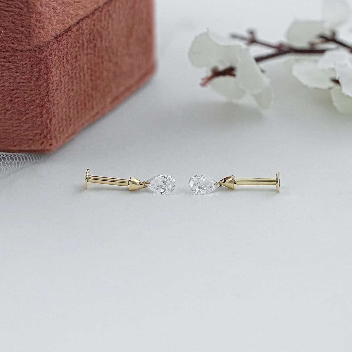 Pear Diamond Thread Screw Back Earrings Earring