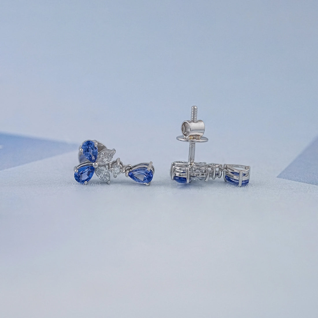 Sapphire Pear And Marquise Lab Diamond Drop Earrings Earrings