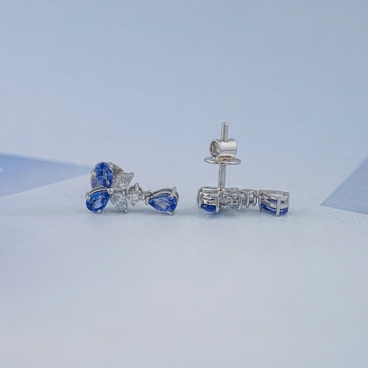 Sapphire Pear And Marquise Lab Diamond Drop Earrings Earrings