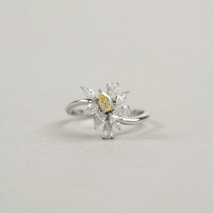 Fancy Yellow Pear And Marquise Cut Cluster Diamond Ring