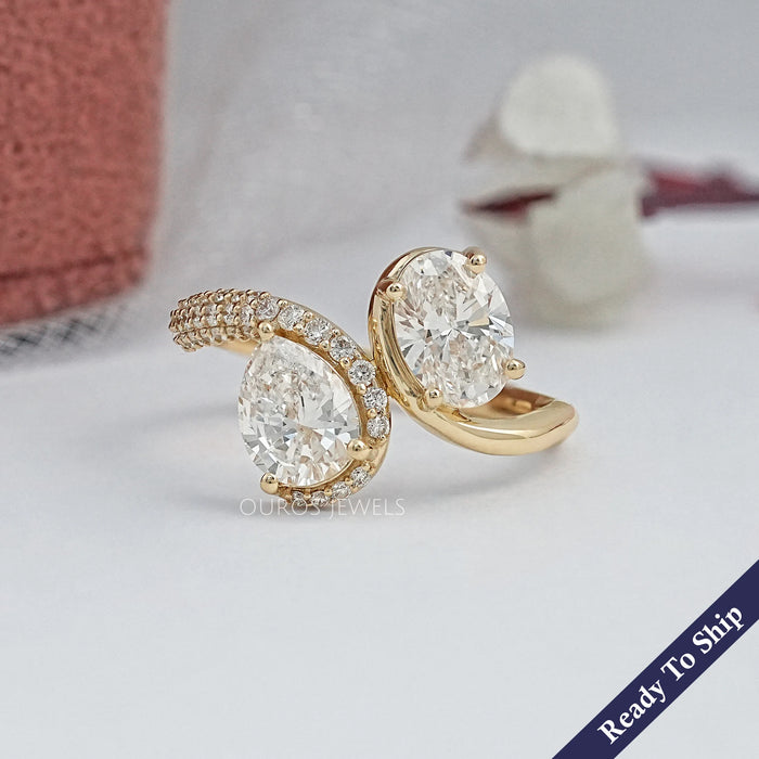 Two Stone Accent Diamond Bypass Engagement Ring Ring