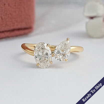 Two Stone Lab Diamond Curved Engagement Ring Ring