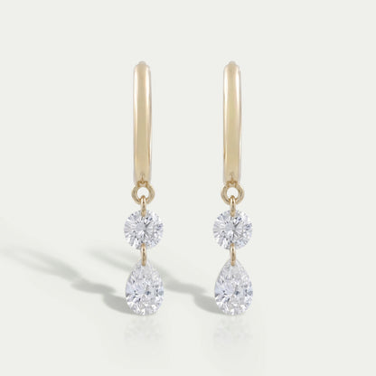 Two Stone Lab Diamond Dangle Hoop Earrings