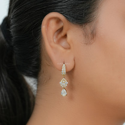 Pear And Round Diamond Pave Dangle Hoop Earrings Earring