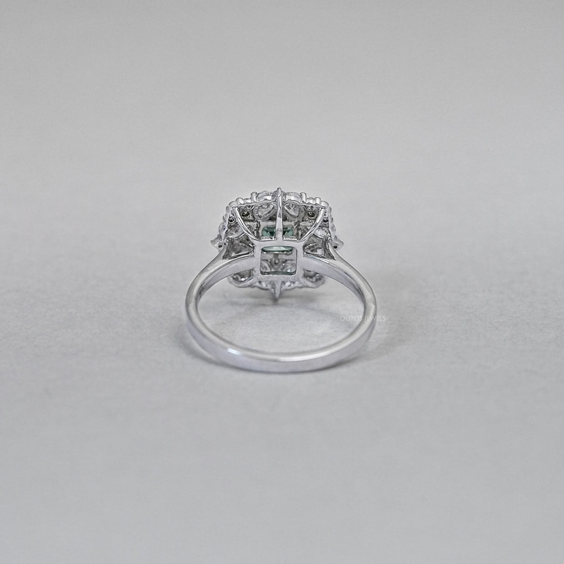 Asscher Cut Green Lab Diamond Cluster Engagement Ring Ring