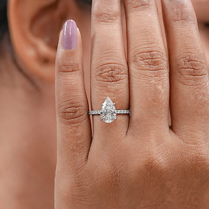 Solitaire Accent Pear Shape Lab Diamond Ring