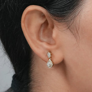 Halo Diamond  Step Cut Pear Dangle Earring