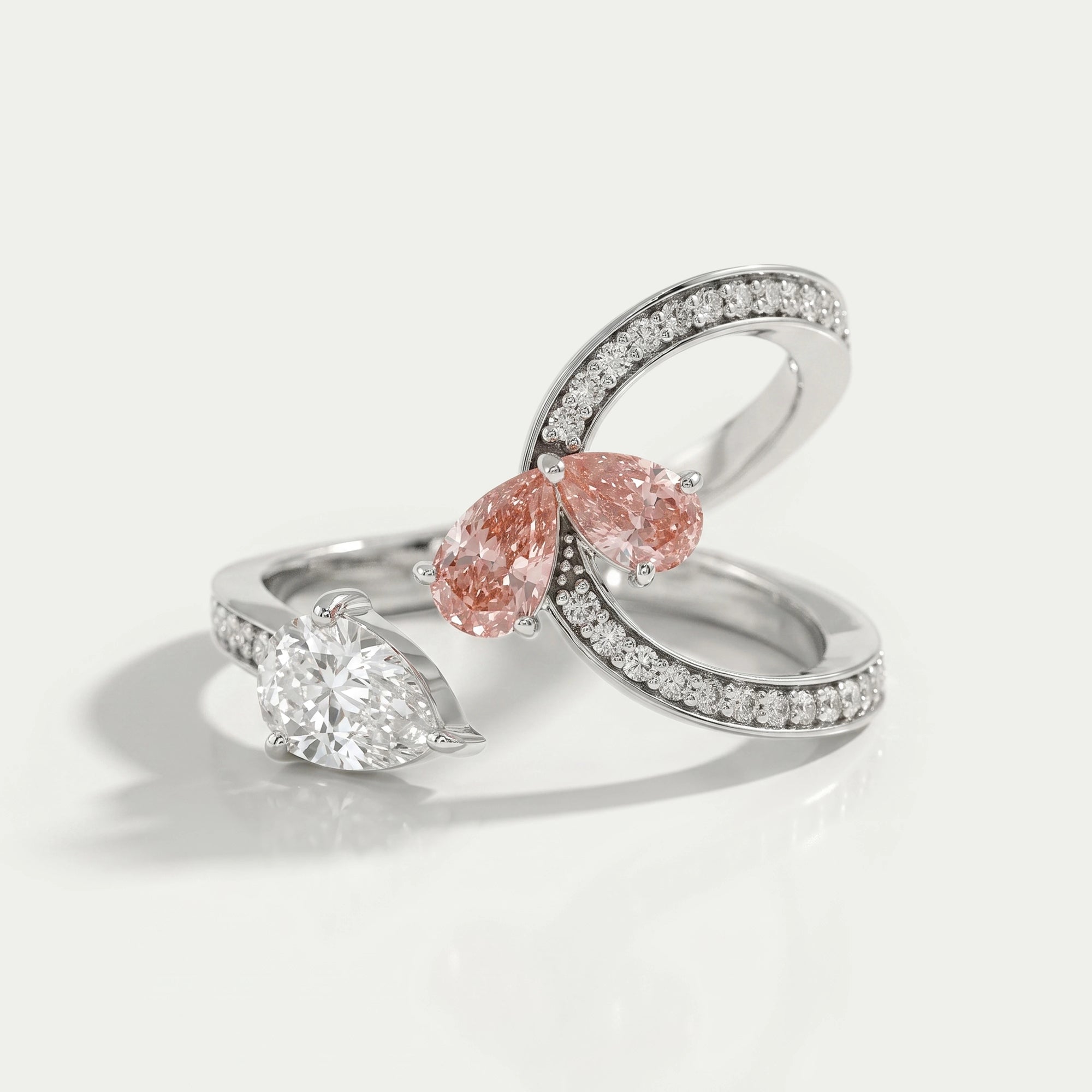 Pink Pear Cut Diamond Bypass Accent Ring