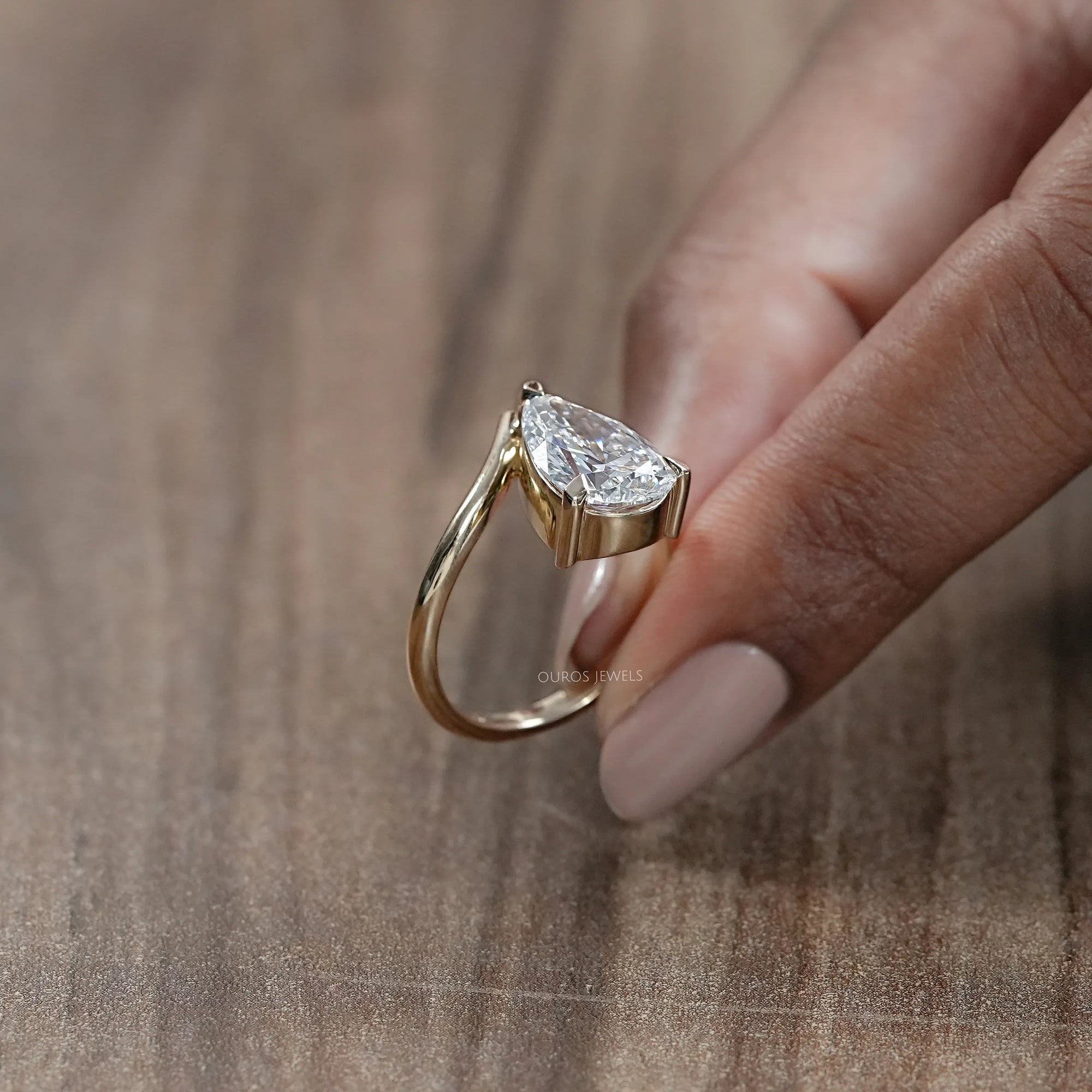 V Shape Pear Cut Lab Diamond Solitaire Engagement Ring Rings