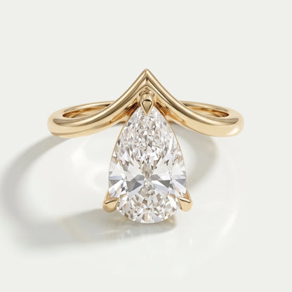 V Shape Pear Cut Lab Diamond Solitaire Engagement Ring Rings
