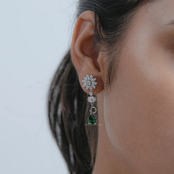 Drop Earring With Pear And Marquise Shape Diamond