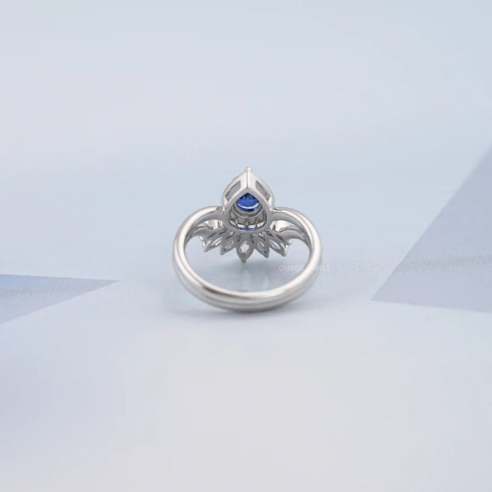 Sapphire Pear Carved Wedding Ring