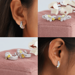 Boucles d'oreilles en grappe de diamants taille poire et ronde jaune