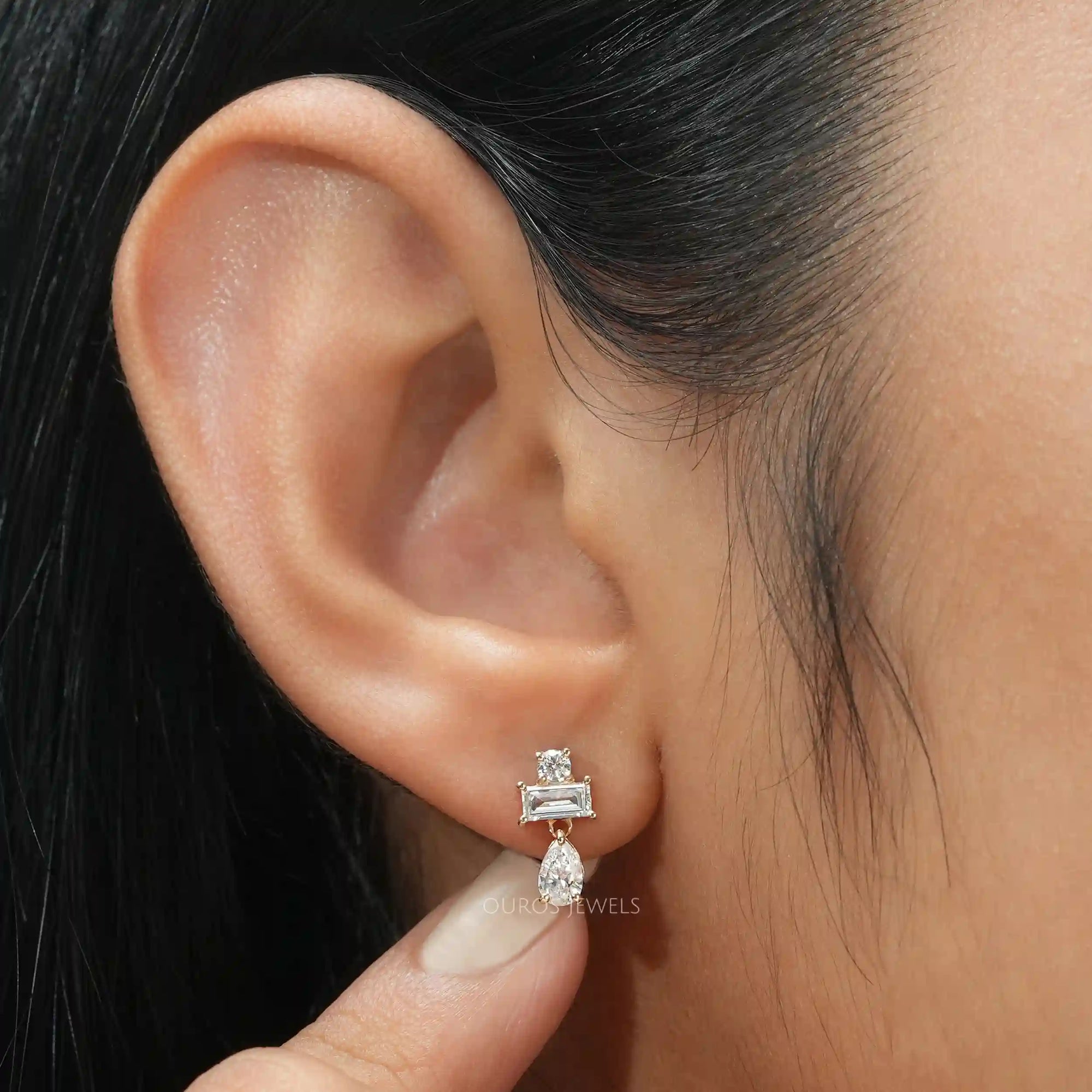 Pear and Baguette Cut Diamond Earrings