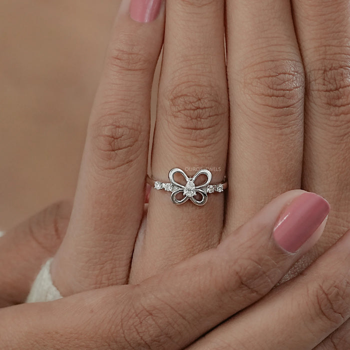 Pear Diamond Butterfly Shaped Dainty Ring