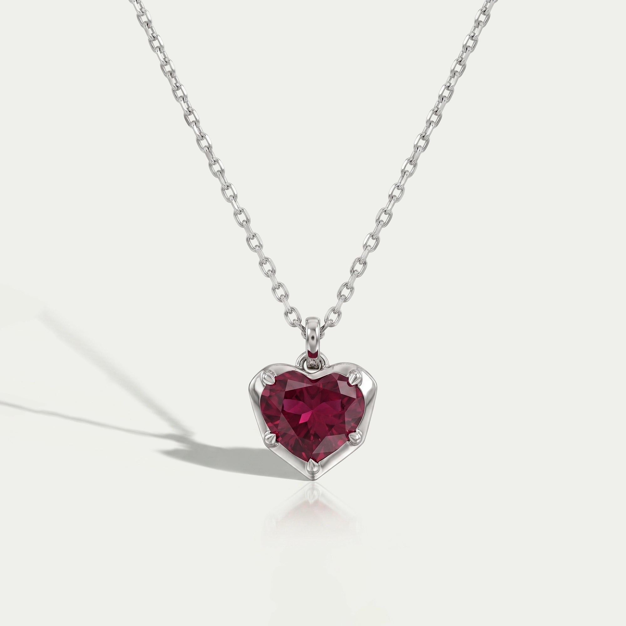 Pigeon Blood Heart Gemstone Bezel Set Pendant Necklaces
