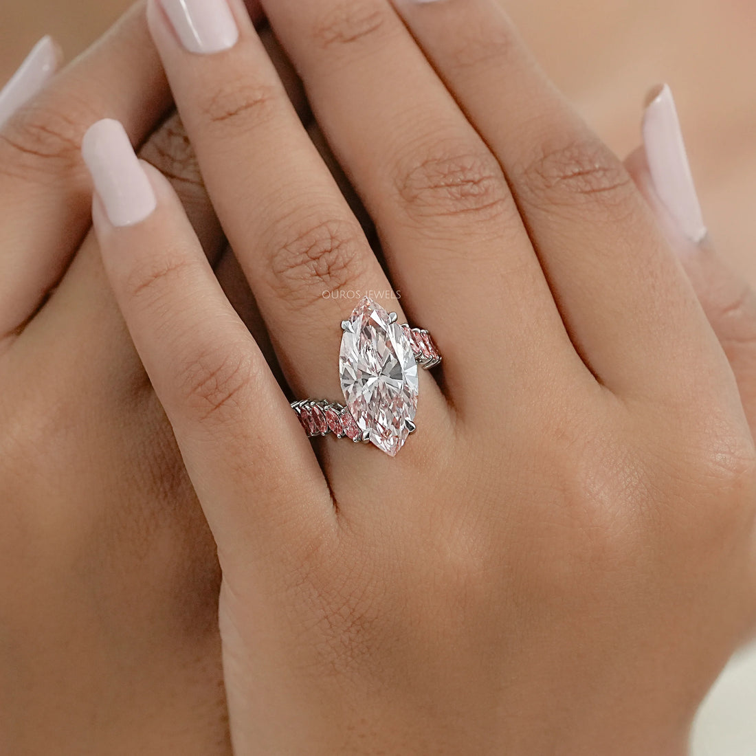 Fancy Pink Marquise Lab Diamond Bypass Ring Ring