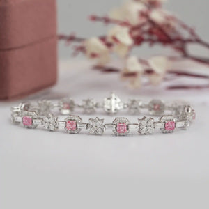 Bracelet tennis en diamants Asscher roses et fleurs