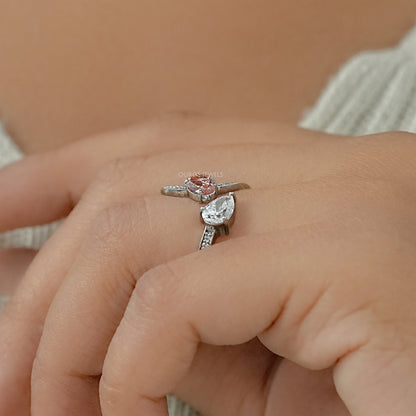 Pink Pear Cut Diamond Bypass Accent Ring Ring