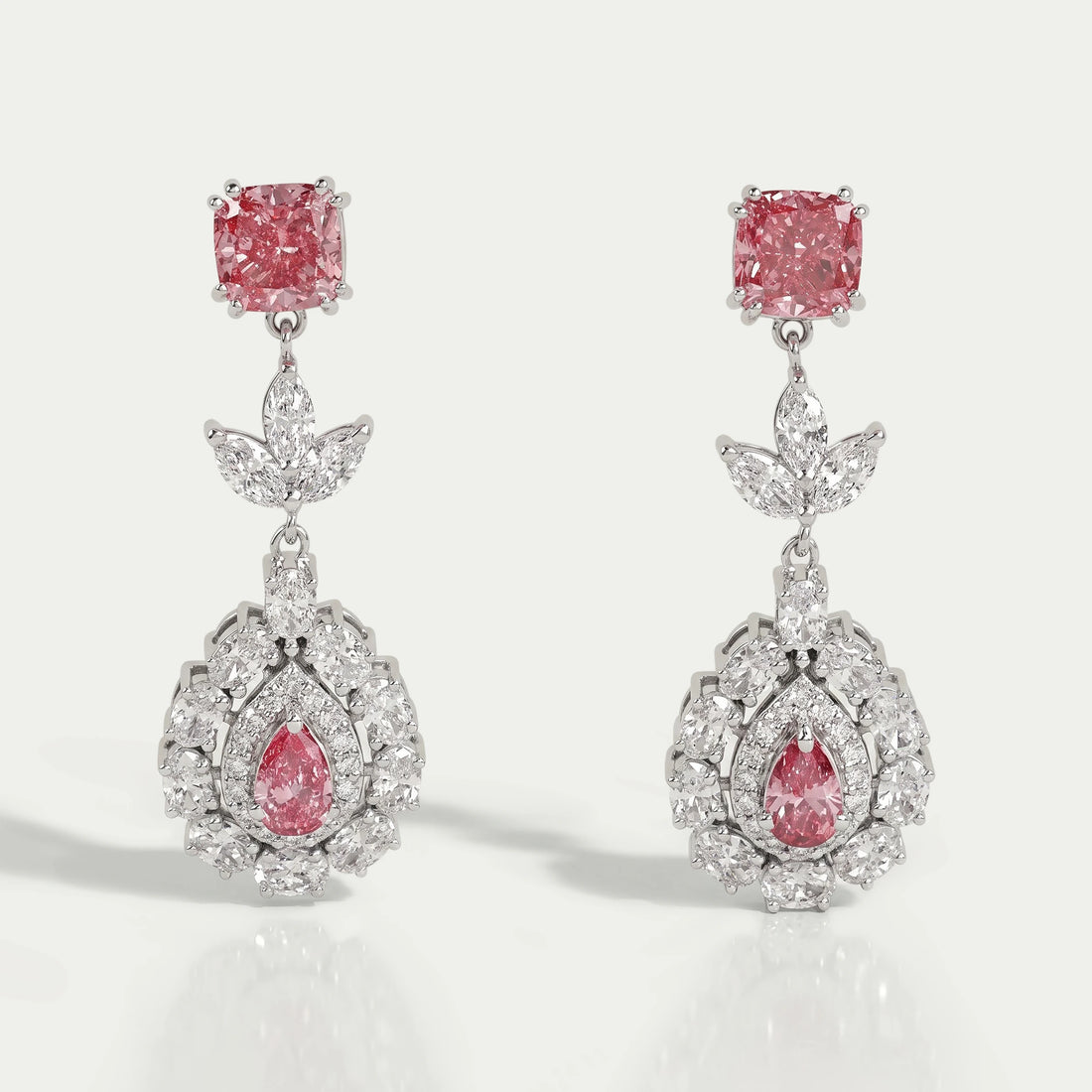 Pink Diamond Double Halo Pear Dangle Earrings Earrings