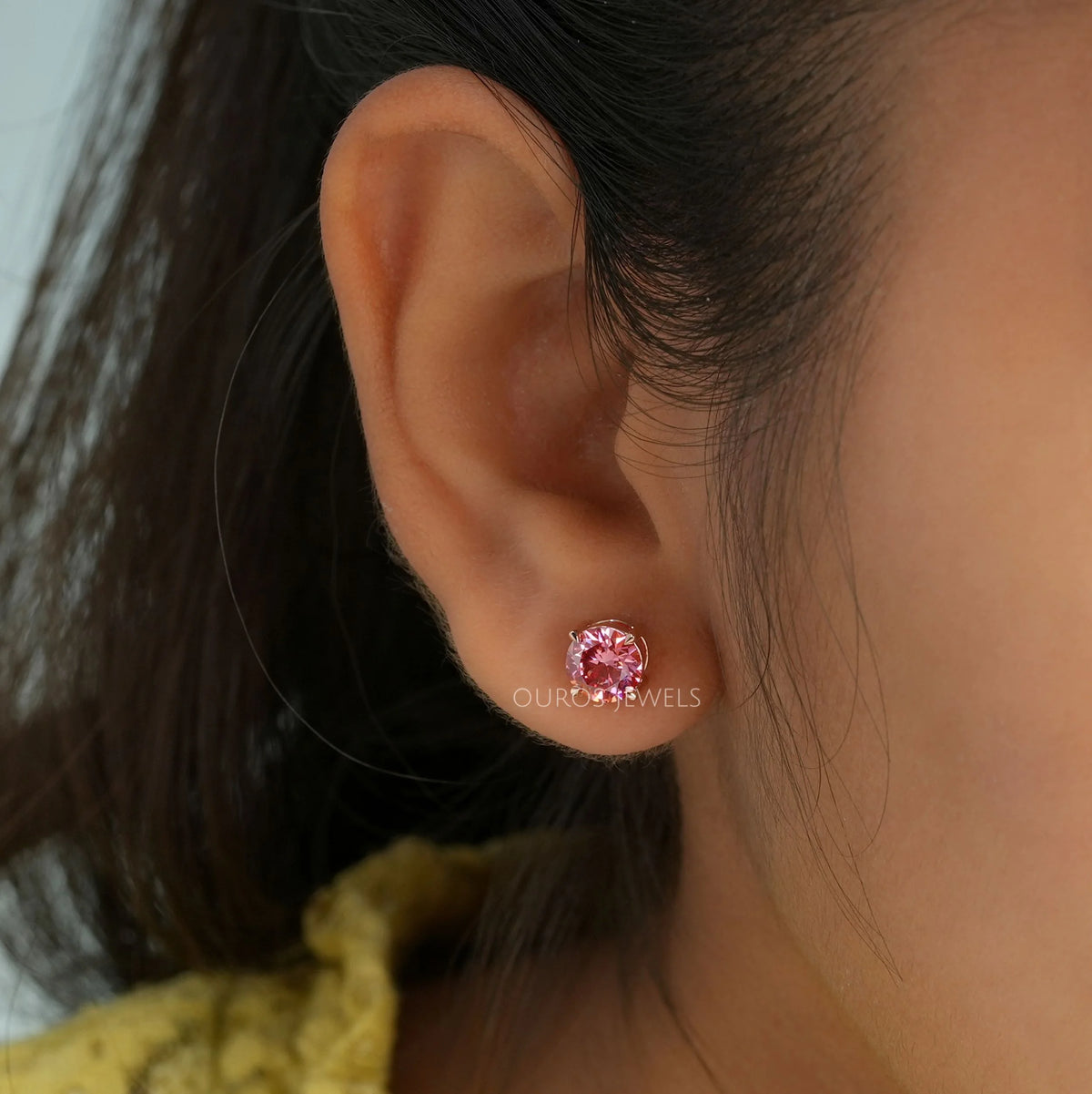 Pink Round Diamond Stud Earrings Earring