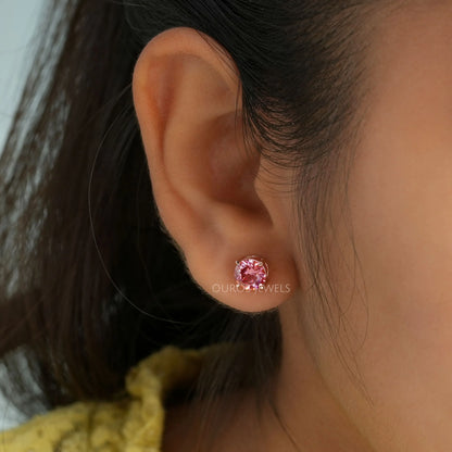 Pink Round Diamond Stud Earrings Earring