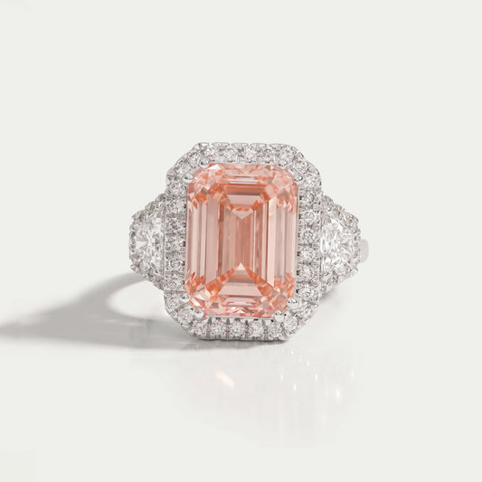 Pink Emerald Cut Three Stone Engagement Ring