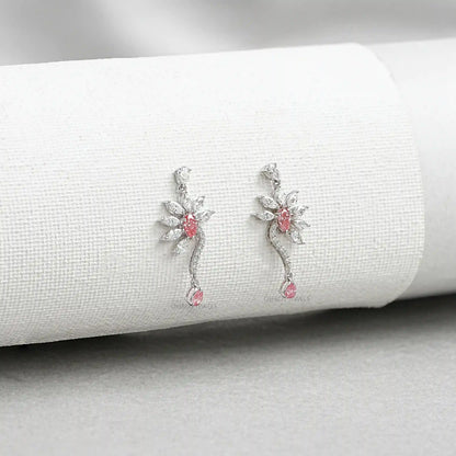 Flower Shape Pink Pear & Marquise Shape Earrings Earrings