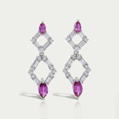 Pink Gemstone And Diamond Drop Dangle Earrings