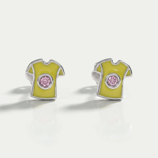 Pink Lab Diamond Yellow Enamel T shirt Stud For Kids