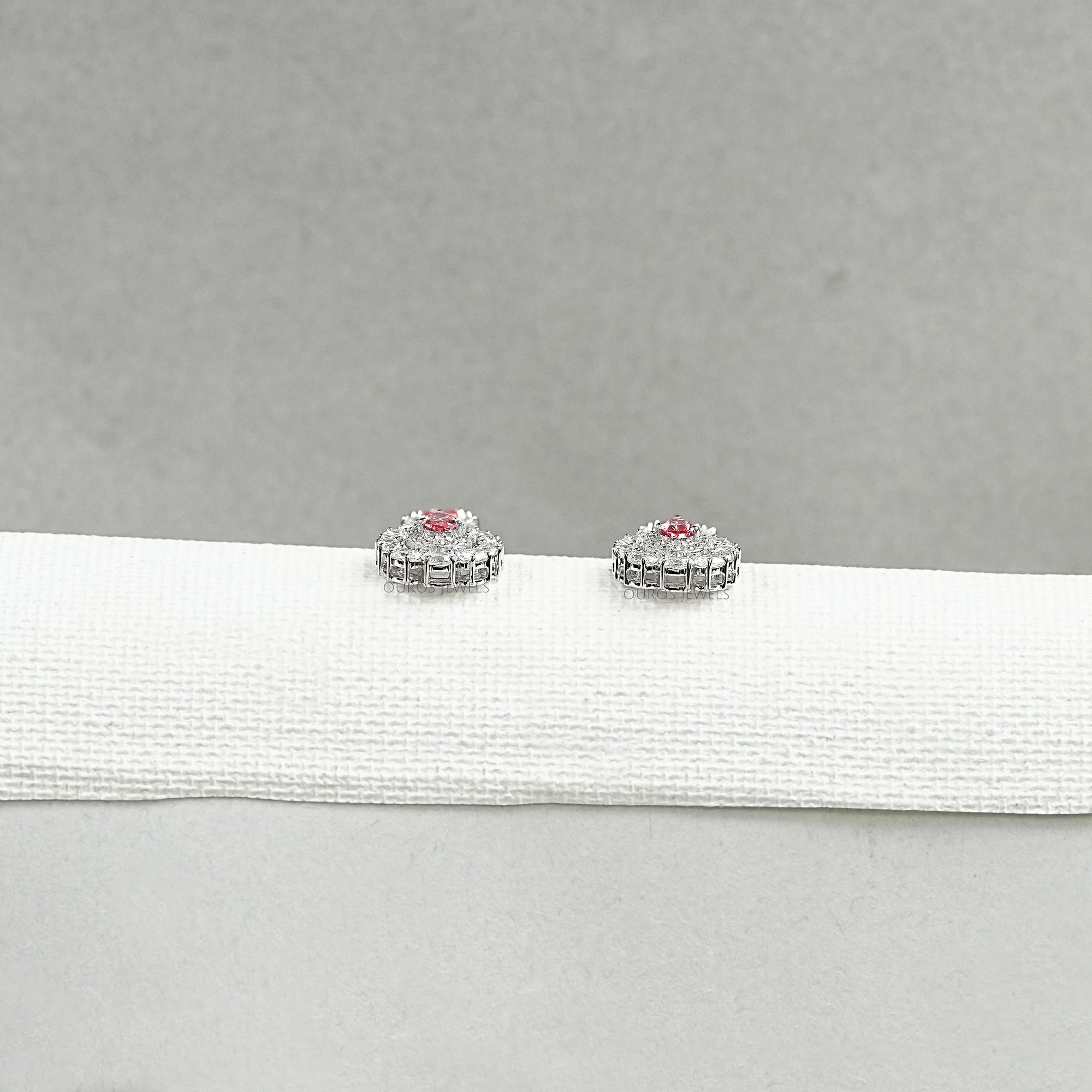 Pink Diamond Double Halo Pear Dangle Earrings Earrings