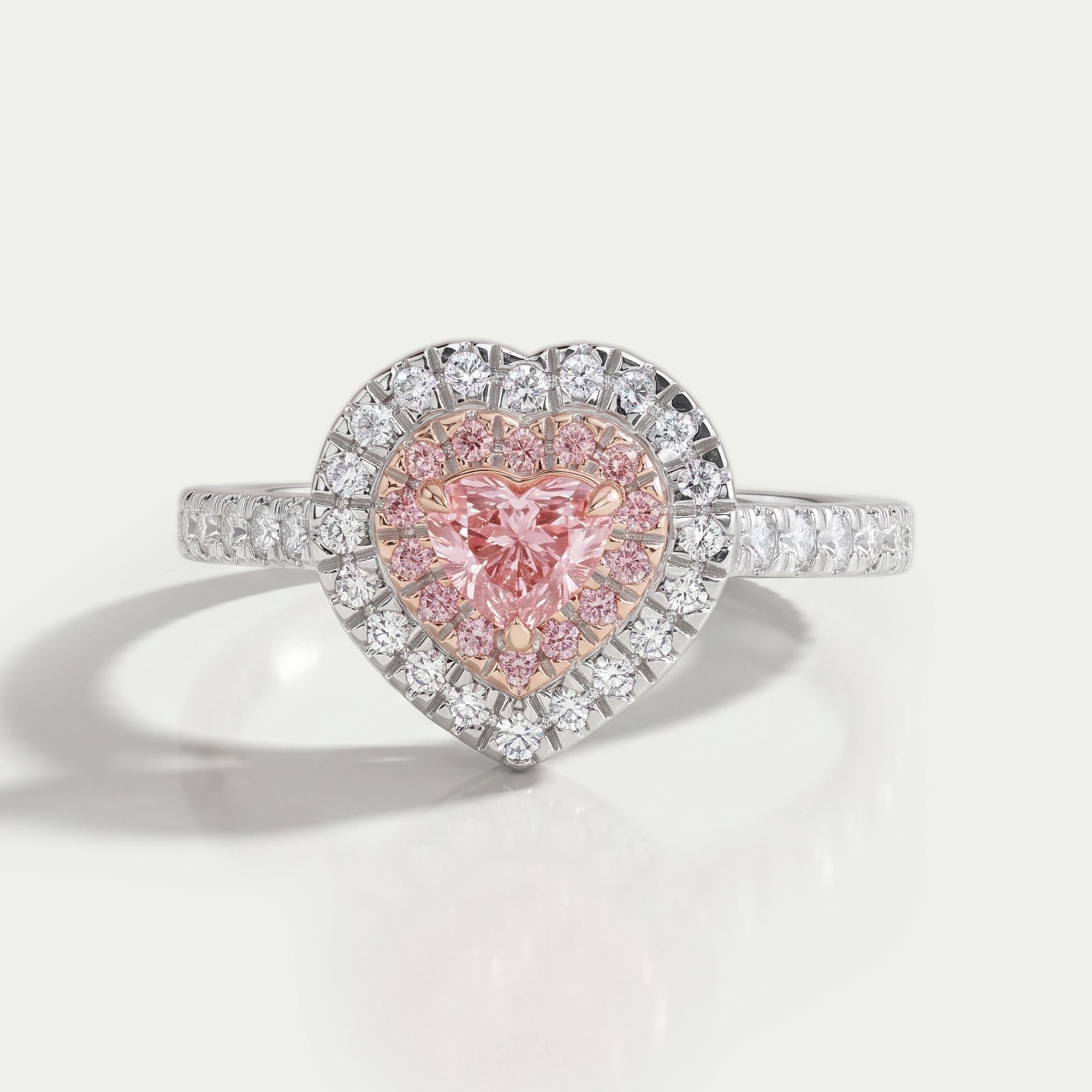 Pink Heart Diamond Double Halo Ring
