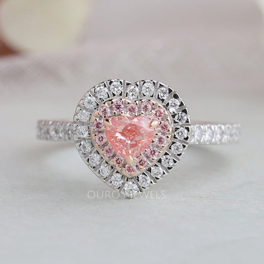 Pink Heart Diamond Double Halo Ring