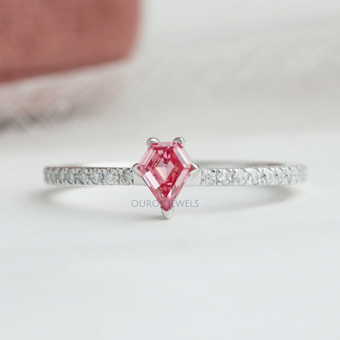 Pink Kite Cut Lab Grown Diamond Solitaire Accent Ring