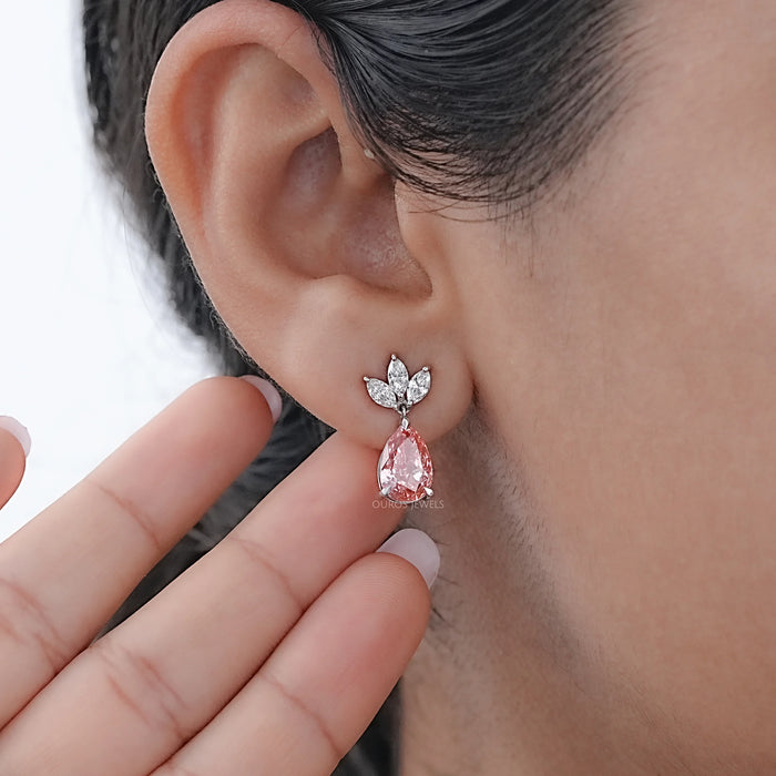 Fancy Pink Pear And Marquise Diamond Drop Earrings