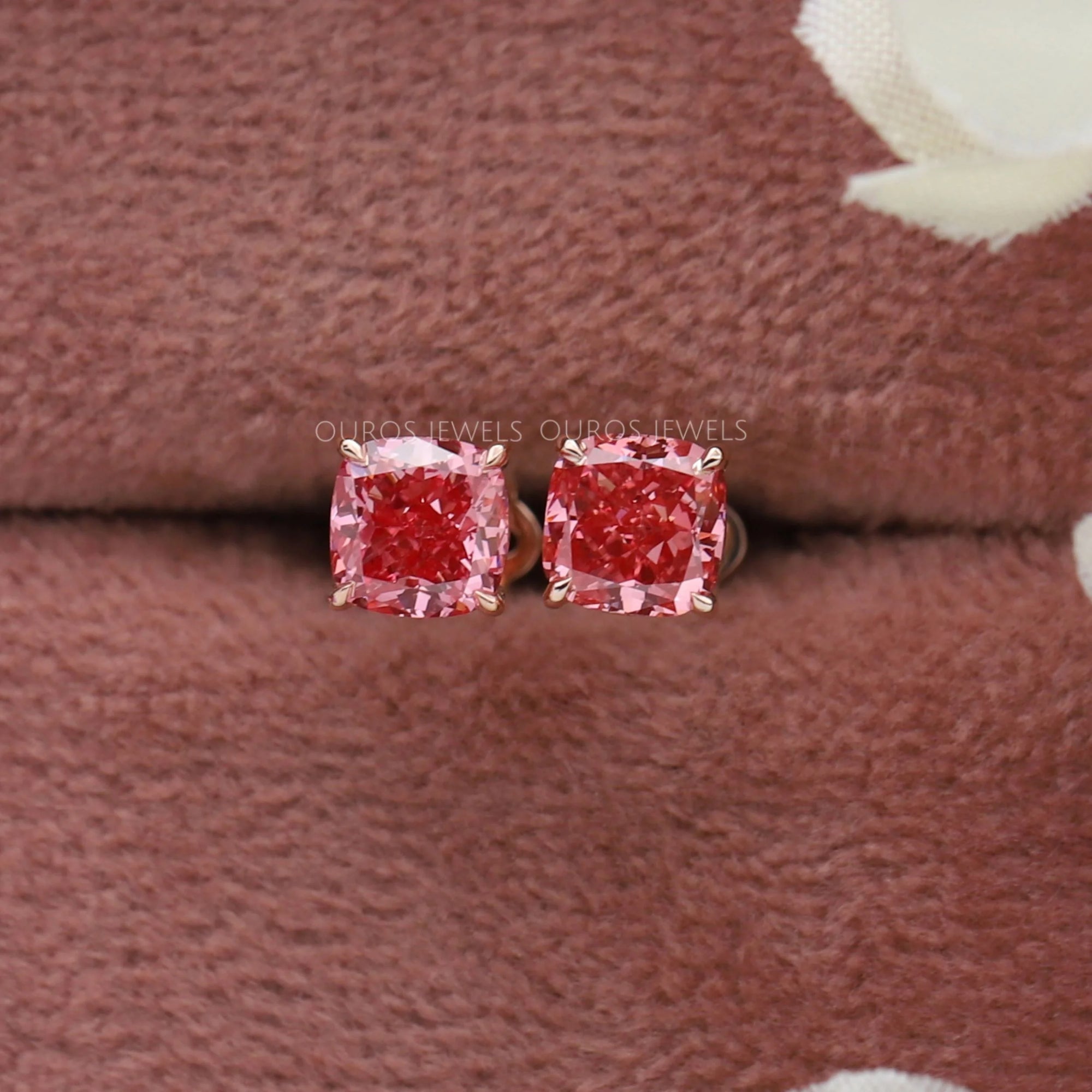 Pink Cushion Cut Lab Diamond Stud Earrings Earring