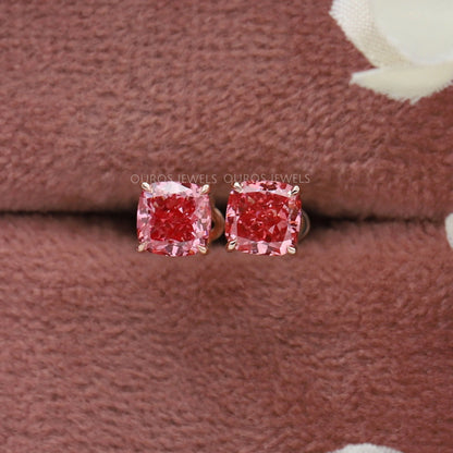 Pink Cushion Cut Lab Diamond Stud Earrings Earring