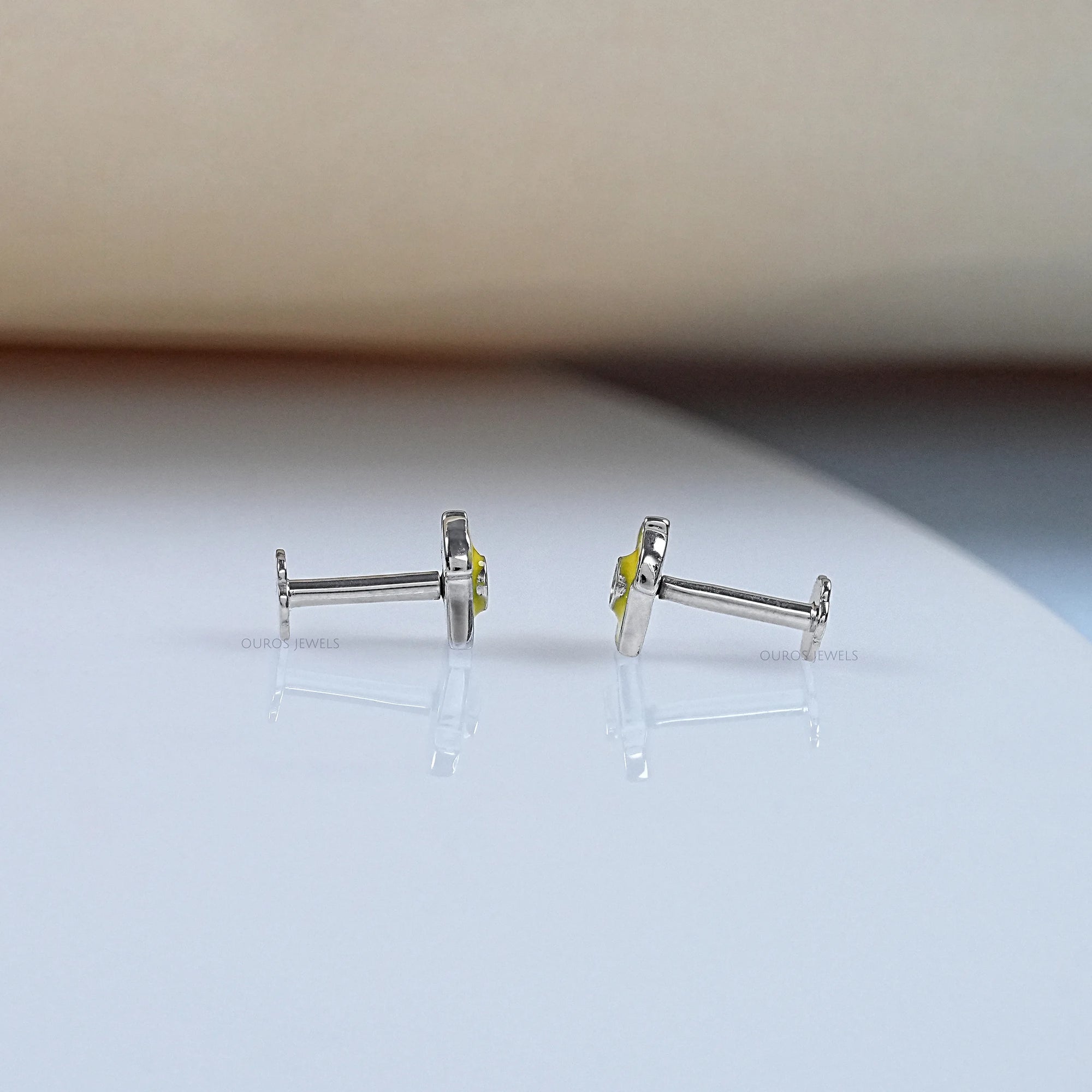 Pink Lab Diamond Yellow Enamel T shirt Stud For Kids