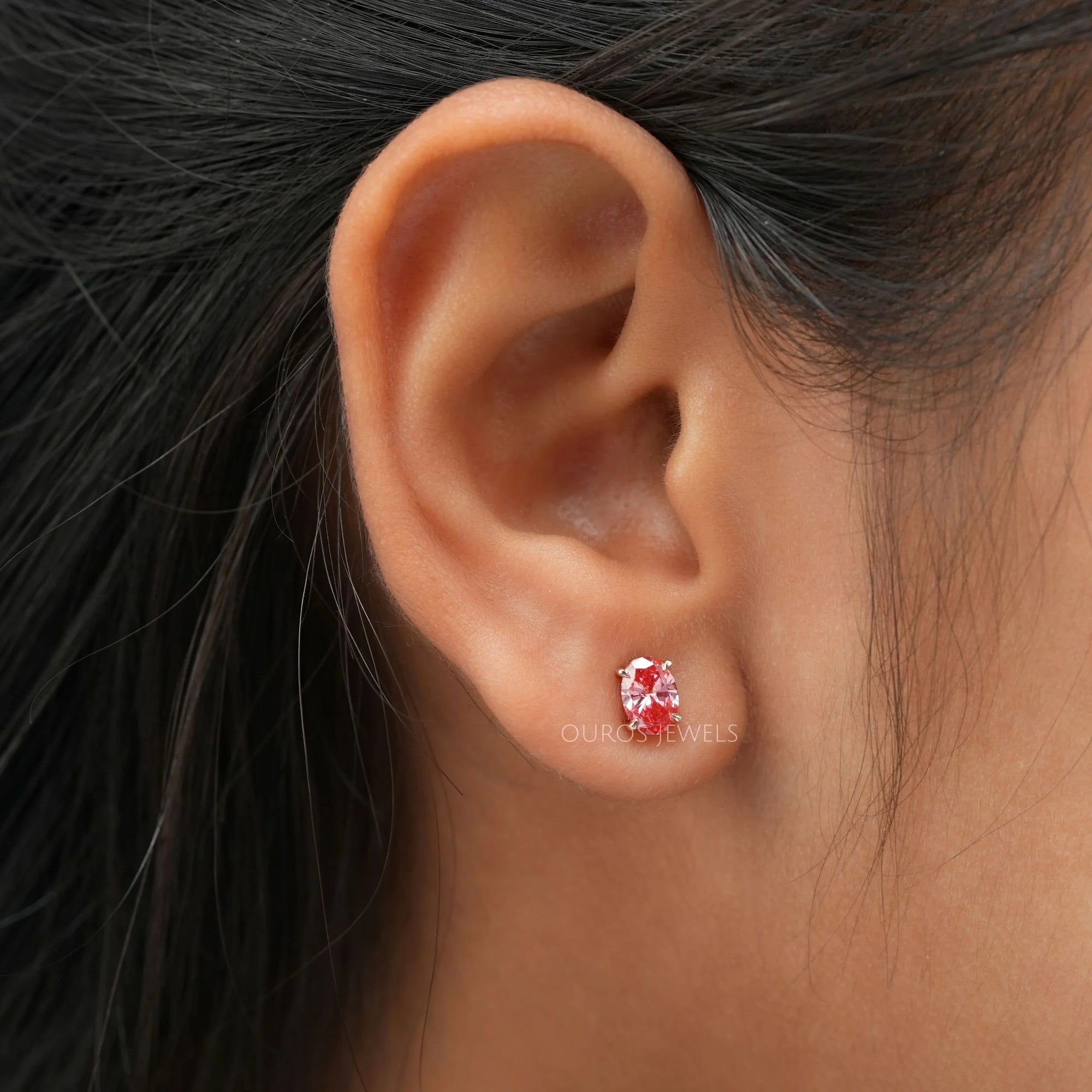 Pink Oval Lab Grown Diamond Stud Earrings Earring
