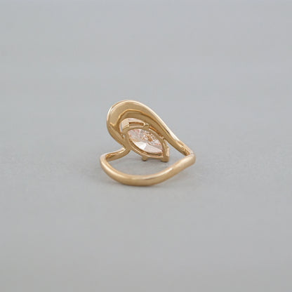 Pink Marquise Cut Lab Diamond Bypass Ring in Yellow Gold Ring